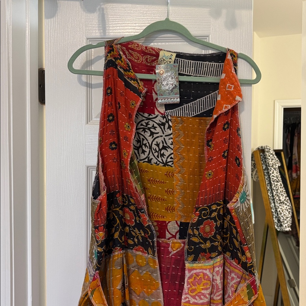 Multicolor Patchwork Sleeveless Vest NWT - image 2